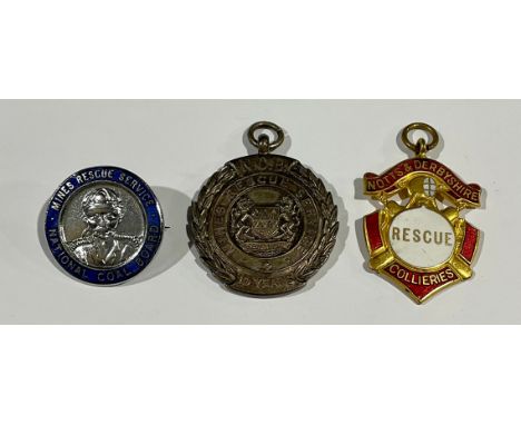 Mining Interest - a silver 10 Year service medal, NCB Mines rescue Service, Birmingham 1950, 23g; a Notts &amp; Derbyshire Co