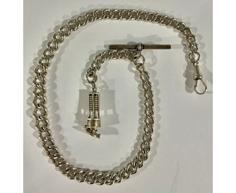 A hallmarked silver graduated link Albert, with miners lamp fob 