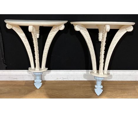 A pair of Neoclassical style demilune console tables (2) 