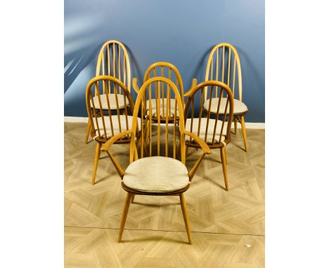 A set of six blonde Ercol quaker chairs to include four standard chairs, 50cms wide x 51cms deep x 97cms high and a pair of e