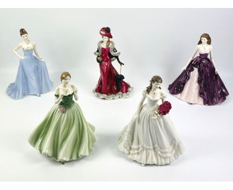 A collection of five Royal Worcester porcelain figurines, all with backstamps to the undersides, tallest 25cms high. Estimate