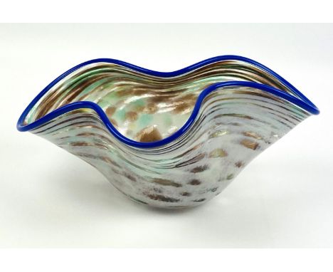 A decorative handkerchief style art glass bowl by Naoko Sato, Japanese (born 1964), 30cms wide x 19cms deep x 14.5cms high. E