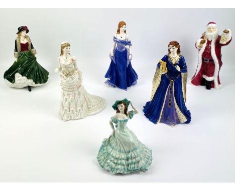 A collection of six Royal Worcester porcelain figurines, all with backstamps to the undersides, tallest 24cms high. Estimate 