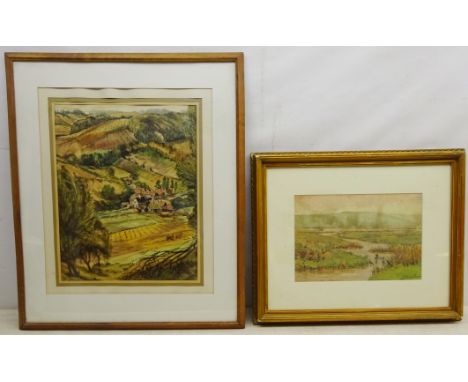 Henry Houghton Trivick (British 1908-1982): Valley Hamlet watercolour signed 42cm x 33cm; Thomas Swift Hutton (British 1860-1