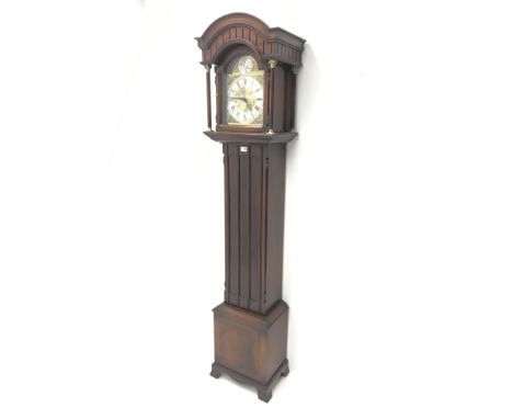 20th century mahogany longcase clock, arched brass dial, brass weight driven, H196cm Condition Report Click here for further 