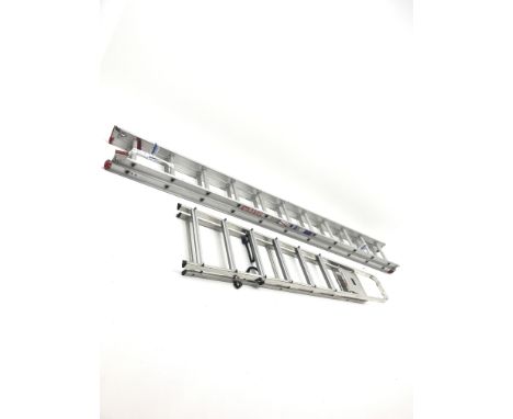 Clima two tier aluminium ladders (closed 310cm, extended 560cm) and small six rung step ladder (2) Condition Report Click her