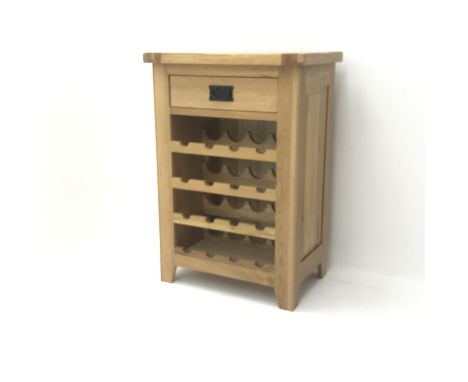 Light oak sixteen bottle wine rack, single drawer, stile supports, W62cm, H90cm, D40cm Condition Report Click here for furthe