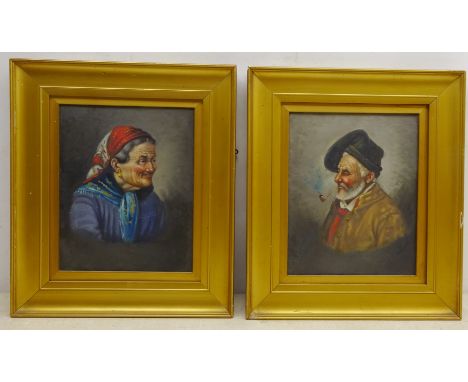 Italian School (early 20th century): Elderly Male Smoking a Pipe and Portrait of an Elderly Lady, two oils on canvas one indi