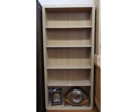 A modern light oak finished open bookshelf, 2' wide 