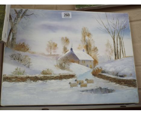 Six various unframed oil paintings of country scenes signed M. Hatt 