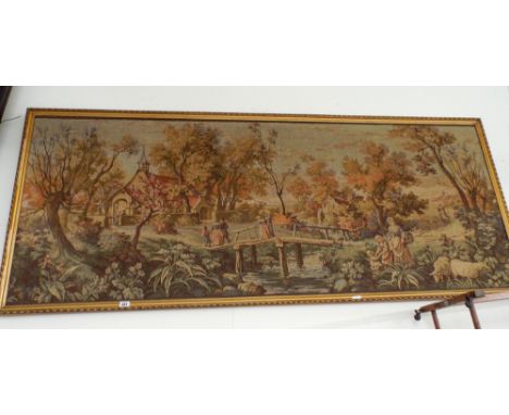 A long gilt framed tapestry picture 