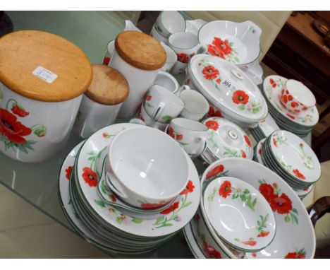 A quantity of Royal Worcester poppy patterned dinner, tea wear, store jars etc 