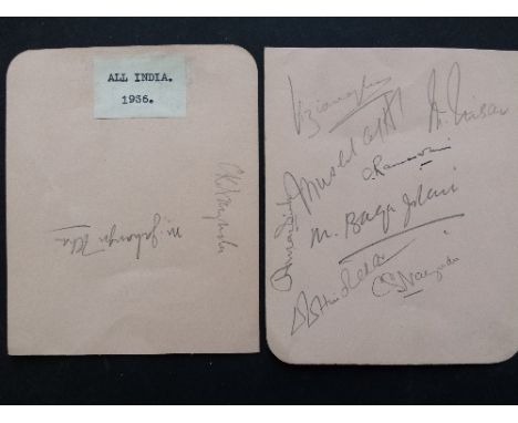 CRICKET, two signed album pages (3.75 x 4.5) by 1936 India, ten signatures (in pencil), VG, 2