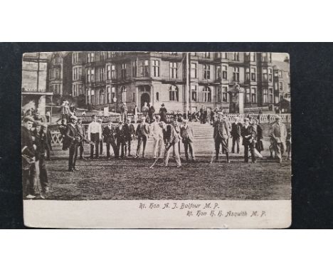 GOLF, postcard, St. Andrews, showing MPs Balfour & Askwith on first tee, pub. by wrench (annotated in pencil No. 1989), corne