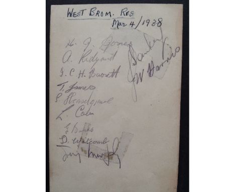 FOOTBALL, signed album page by West Bromwich Albion, 1937/8, inc. Sankey, Haselgrave, Murphy, Johnson etc., eleven signatures