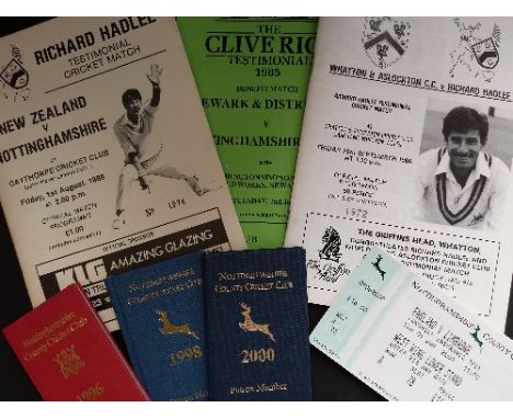 CRICKET, Nottinghamshire selection, inc. benefit brochures, tickets, Andy Pick benefit tie, yearbooks etc., G to EX, Qty.