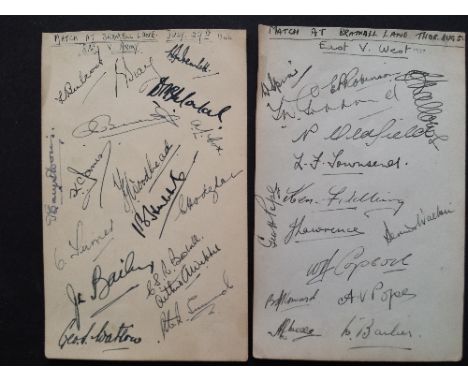 CRICKET, signed album pages, RAF v Army, 29th July 1944, 17 signatures inc. Tremlett, Bailey, Boswell, Woodhead; East v West,