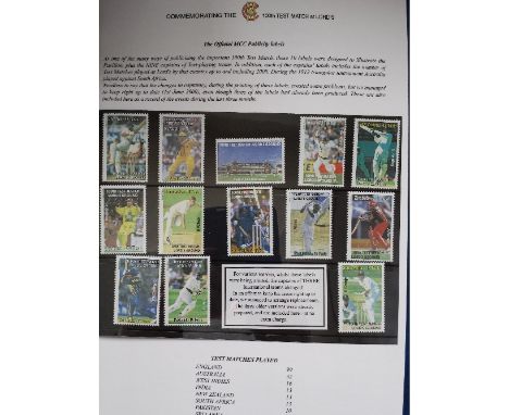 CRICKET, folder of philatelic issues for 100th Lords Test Match, England v West Indies 2000, inc. stamps, miniature sheets et