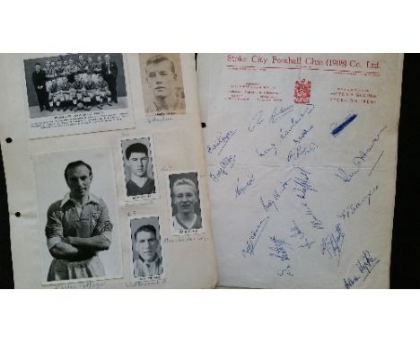 FOOTBALL, signed magazine and newspaper photos etc., mainly late 1950s, inc. Stoke City headed notepaper (16 signatures); Wyl