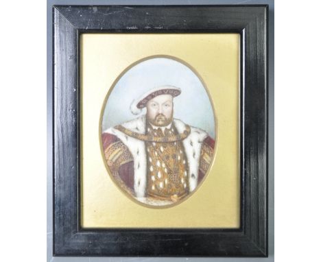 Follower of Hans Holbien The Younger - A watercolour on ivory portrait miniature painting depicting Tudor King Henry VIII Of 