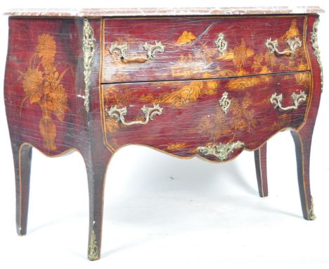 A fantastic 19th Century French&nbsp;Louis Philippe antique chinoiserie&nbsp;marble commode / chest of drawers.&nbsp;The bank