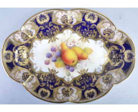 Albert Shuck - Royal Worcester. An early 20th Century ( circa 1927 ) Royal Worcester hand painted fruit study cabinet plate. 