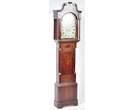 An early 19th Century Georgian English antique flame mahogany and oak cased eight day longcase clock grandfather clock by Rog