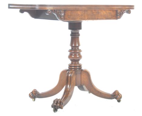 A stunning 19th Century William IV Regency antique mahogany games - card table. The fold over swivel top supported by a shape