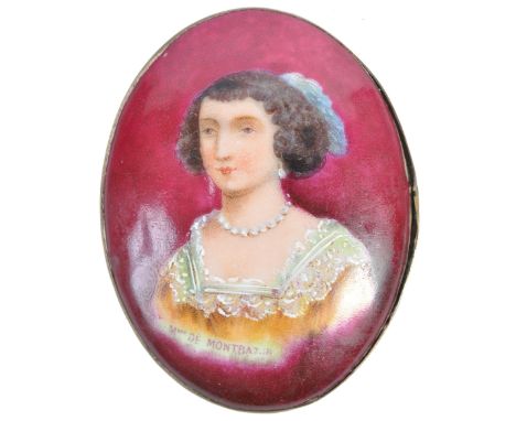 An antique porcelain portrait miniature cameo plaque depicting&nbsp;Marie de Rohan (1600-1679) or Mademoiselle de Montbazon w