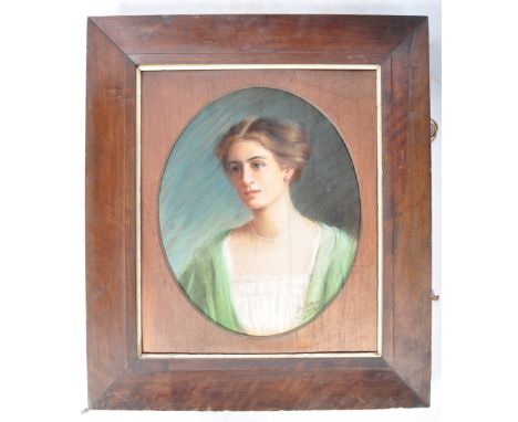 E. Paterson (1908) - a charming early 20th century Edwardian pastel portrait study of a young lady in typical period dress. S