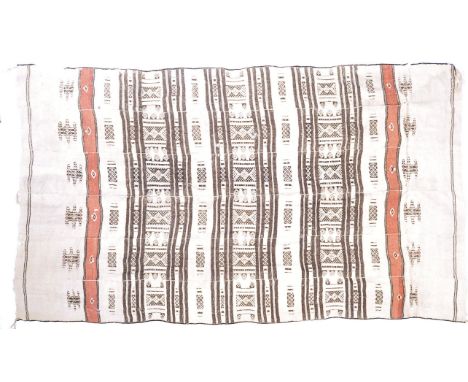 A large and impressive 20th Century African Tribal antique Khasa woolen blanket hand spun yarn in strips made by the Peul Peo