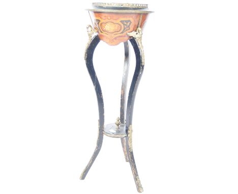A 19th Century French antique walnut marquetry plant pot stand planter jardiniere decorated with floral marquetry panels with