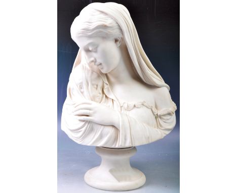 After Raffaele Monti - The Mother - A stunning 19th Century antique parian ware marble effect bust statue by The Ceramic and 