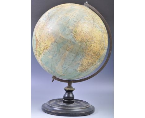 An antique early 20th century c1920s educational Philips' made ' 12 Inch Terrestrial Globe '. Scale 1:45000000, Printed In Gr