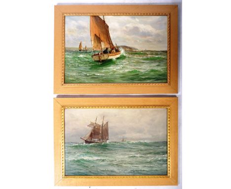 Arthur Wilde Parsons, RWA (British, 1854-1931), married pair of oil on canvas seascape sailing paintings. The first depicting