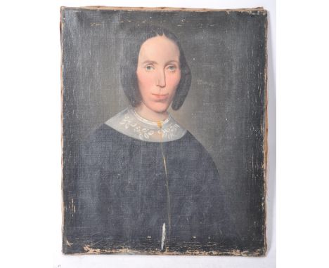 A 19th Century American believed Boston School oil on canvas painting portrait study depicting a lady in black gown with whit