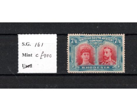  Rhodesia 7/6d SG161 carmine &amp; light blue fine mint cat 900
