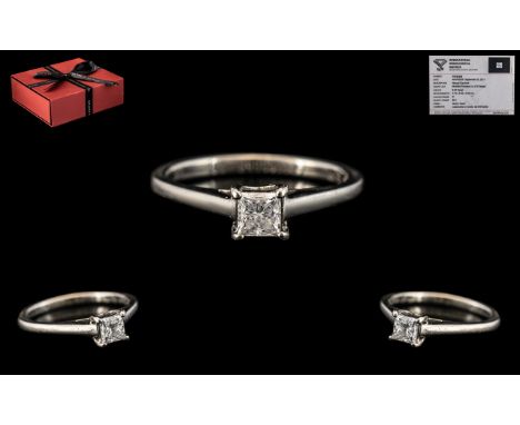 Forever Diamonds White Gold Single Stone Diamond Ring set with a  modified Princess cut diamond, complete with IGI certificat