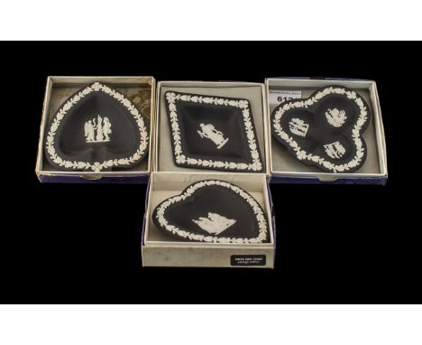 Black Jasper Wedgwood four small 'playing card suits' dishes to include: sweet dish diamond, sweet dish spade, club, and hear