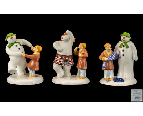 Coalport Collection of Hand Painted First Edition Bone China ' Snowman ' Figures ( 3 ) In Total. Comprises 1/ Highland Fling.