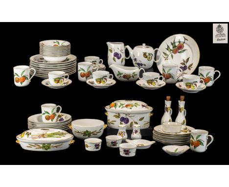 Royal Worcester 'Evesham' China Dinner/Tea Service, comprising 9 x 10" Dinner Plates; 10 x 7" sandwich/cake plates; 8 small b