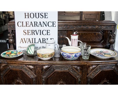 Collection of Vintage Pottery &amp; Glass comprising a Shelley corner wall vase; a glass Coronation bowl; a Hanley white frui