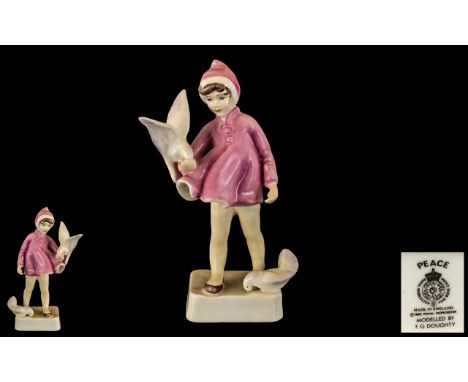 Royal Worcester Hand Painted Porcelain Figure ' Peace ' Worcester Children. RW.167. Modeller Freda Doughty. Issued 1982 - 198