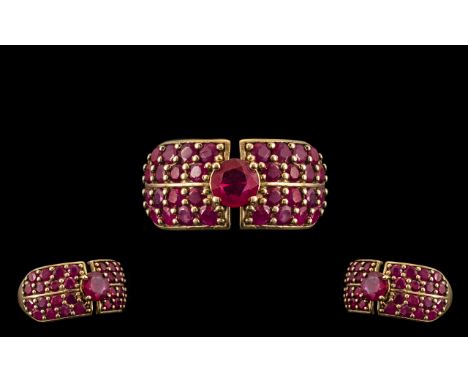 Ladies 9ct Gold Attractive Ruby Set Cluster Ring. Full Hallmark for 9.375. Excellent Design / Setting. The Rubies of Excellen