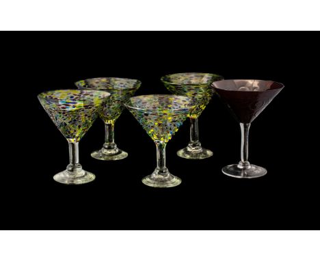Collection of Decorative Cocktail/Sundae Glasses comprising four matching glasses on raised stems in attractive dimpled glass