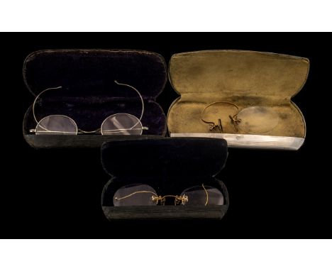 Vintage Glasses With Silvered Metal Frames, in a case, plus two further spare cases
