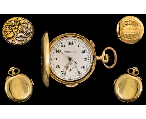 National Watch Co 18ct Gold Full Hunter Quarter Repeater Chronometer Pocket Watch of Wonderful Quality and Condition. c.1900-