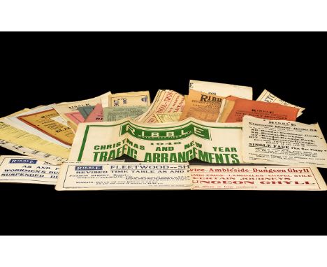 Collection of Vintage 'Ribble Coaches' Memorabilia and Ephemera, timetables, adverts and leaflets of the period 1930s/40s