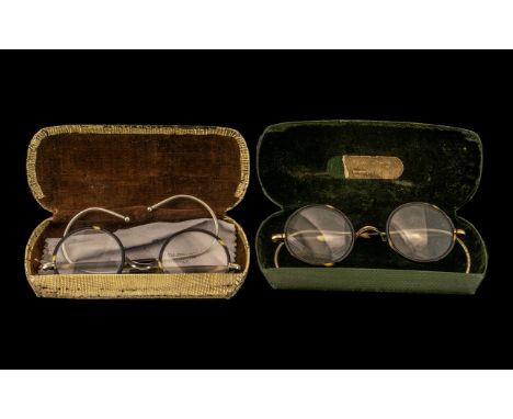Two Pairs of Vintage Horn Rimmed Glasses, cased, with metal frames, c 1920/30
