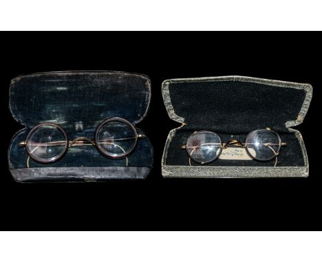 Two Pairs of Vintage 'Harry Potter' Type Glasses, cased, horn rimmed with gold plated frames, c1920s/30s